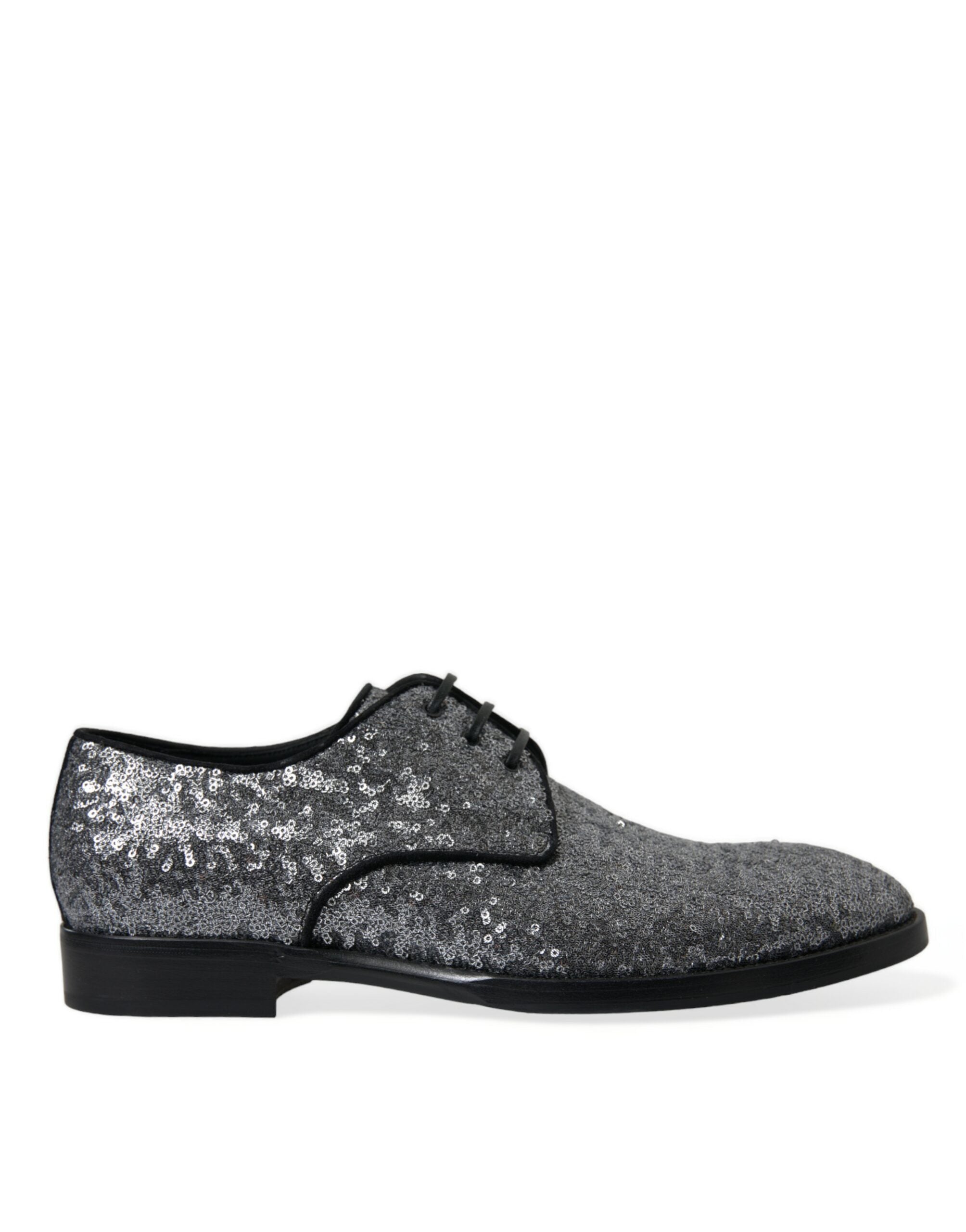 Dolce & Gabbana Silver Sequined Lace Up Men Derby Dress Shoes -   -  Dolce & Gabbana.
