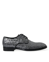 Dolce & Gabbana Silver Sequined Lace Up Men Derby Dress Shoes -   -  Dolce & Gabbana.