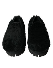 Dolce & Gabbana Black Fur Leather Slippers Dress Shoes -   -  Dolce & Gabbana.