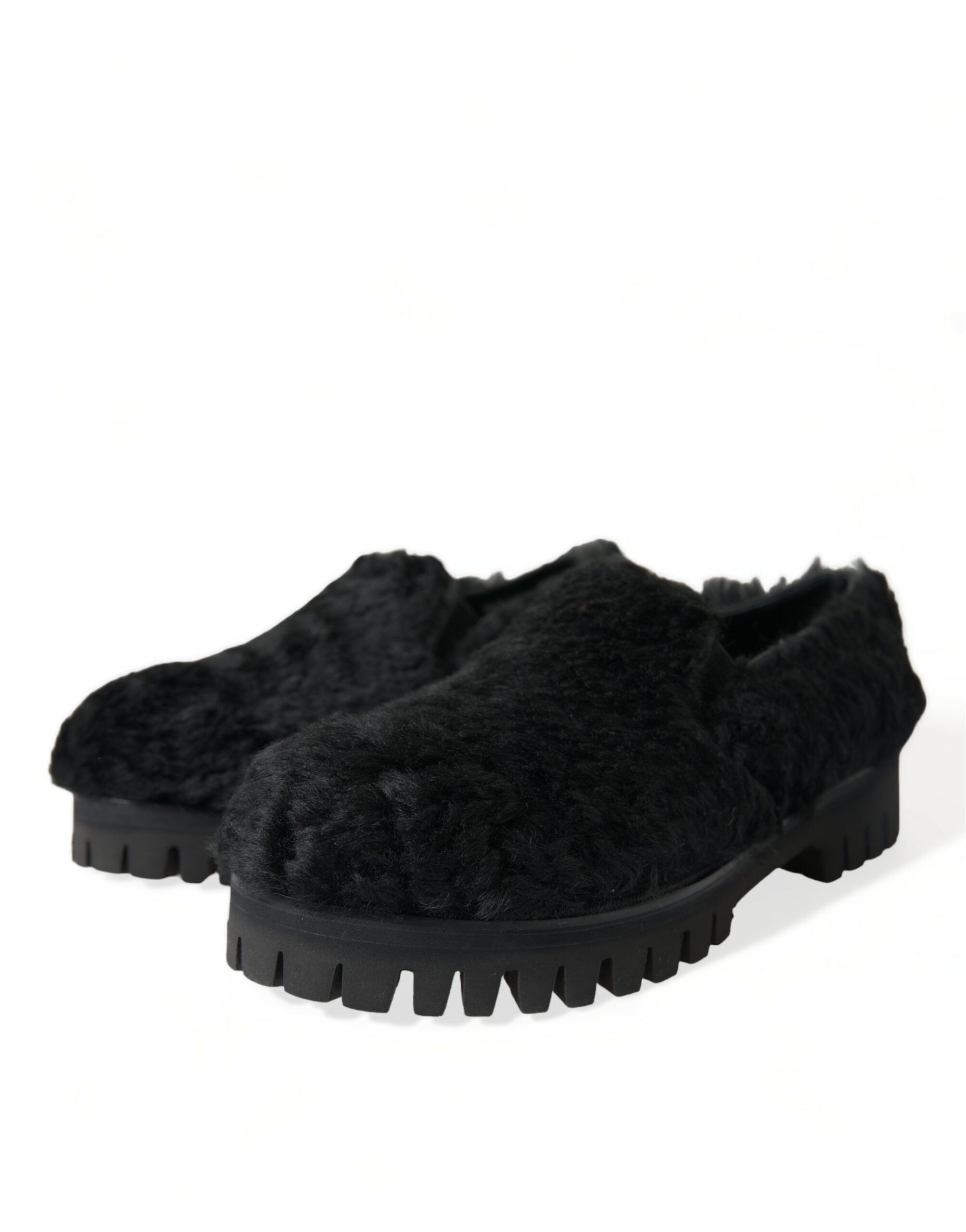 Dolce & Gabbana Black Fur Leather Slippers Dress Shoes -   -  Dolce & Gabbana. Dolce & Gabbana Black Fur Leather Slippers Dress Shoes -   -  Dolce & Gabbana.
