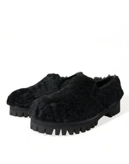 Dolce & Gabbana Black Fur Leather Slippers Dress Shoes -   -  Dolce & Gabbana.