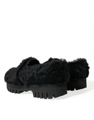 Dolce & Gabbana Black Fur Leather Slippers Dress Shoes -   -  Dolce & Gabbana.