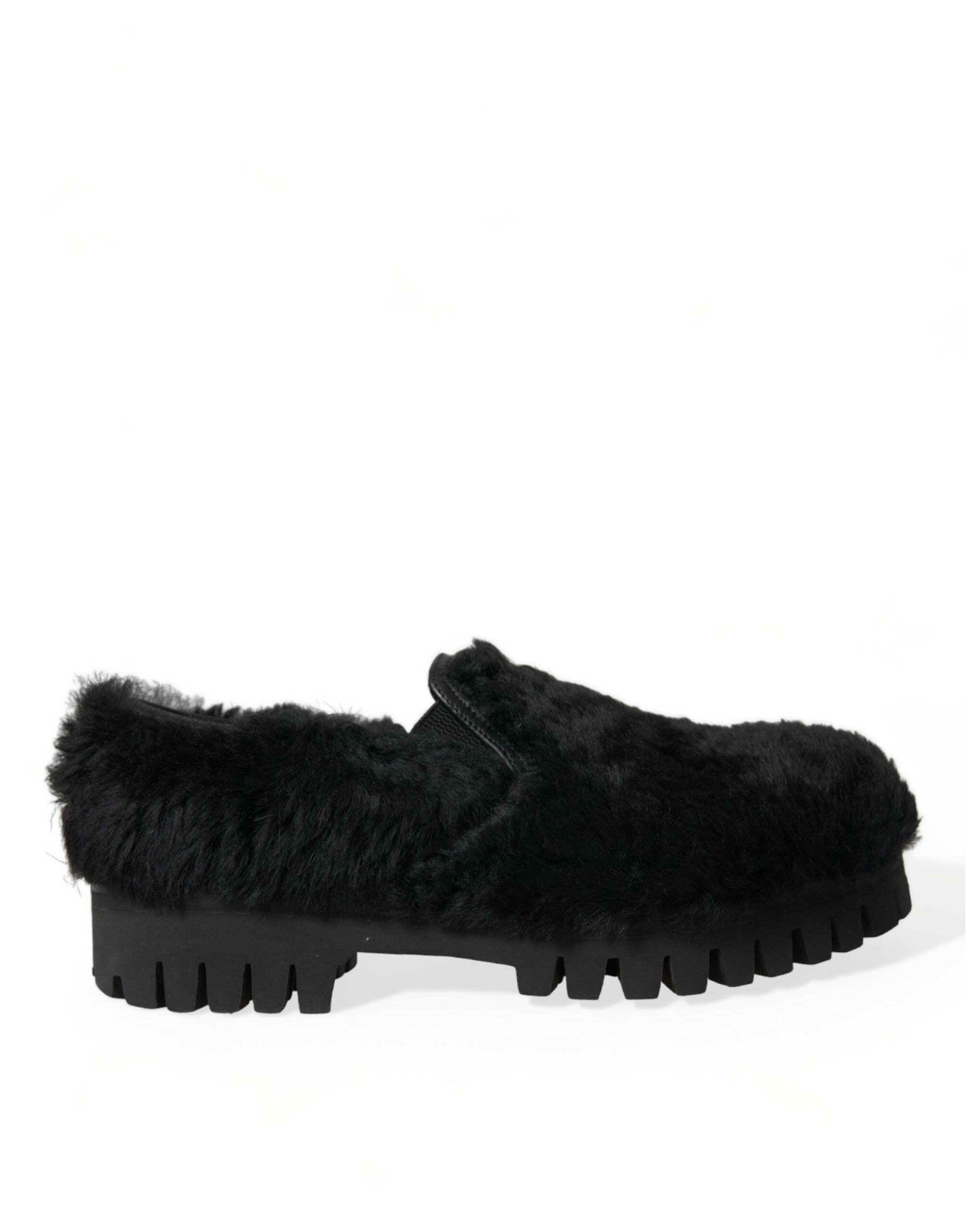 Dolce & Gabbana Black Fur Leather Slippers Dress Shoes -   -  Dolce & Gabbana.