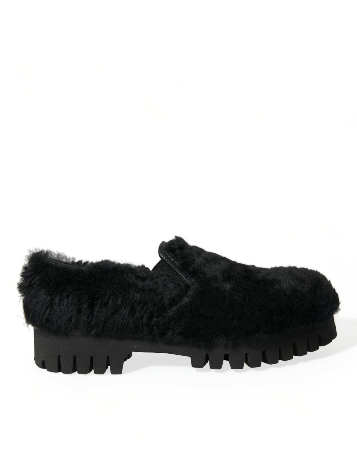 Dolce & Gabbana Black Fur Leather Slippers Dress Shoes -   -  Dolce & Gabbana.