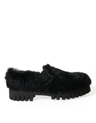 Dolce & Gabbana Black Fur Leather Slippers Dress Shoes -   -  Dolce & Gabbana.