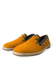 Dolce & Gabbana Orange Linen Leather Studded Loafers Shoes -   -  Dolce & Gabbana.