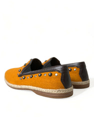Dolce & Gabbana Orange Linen Leather Studded Loafers Shoes -   -  Dolce & Gabbana.