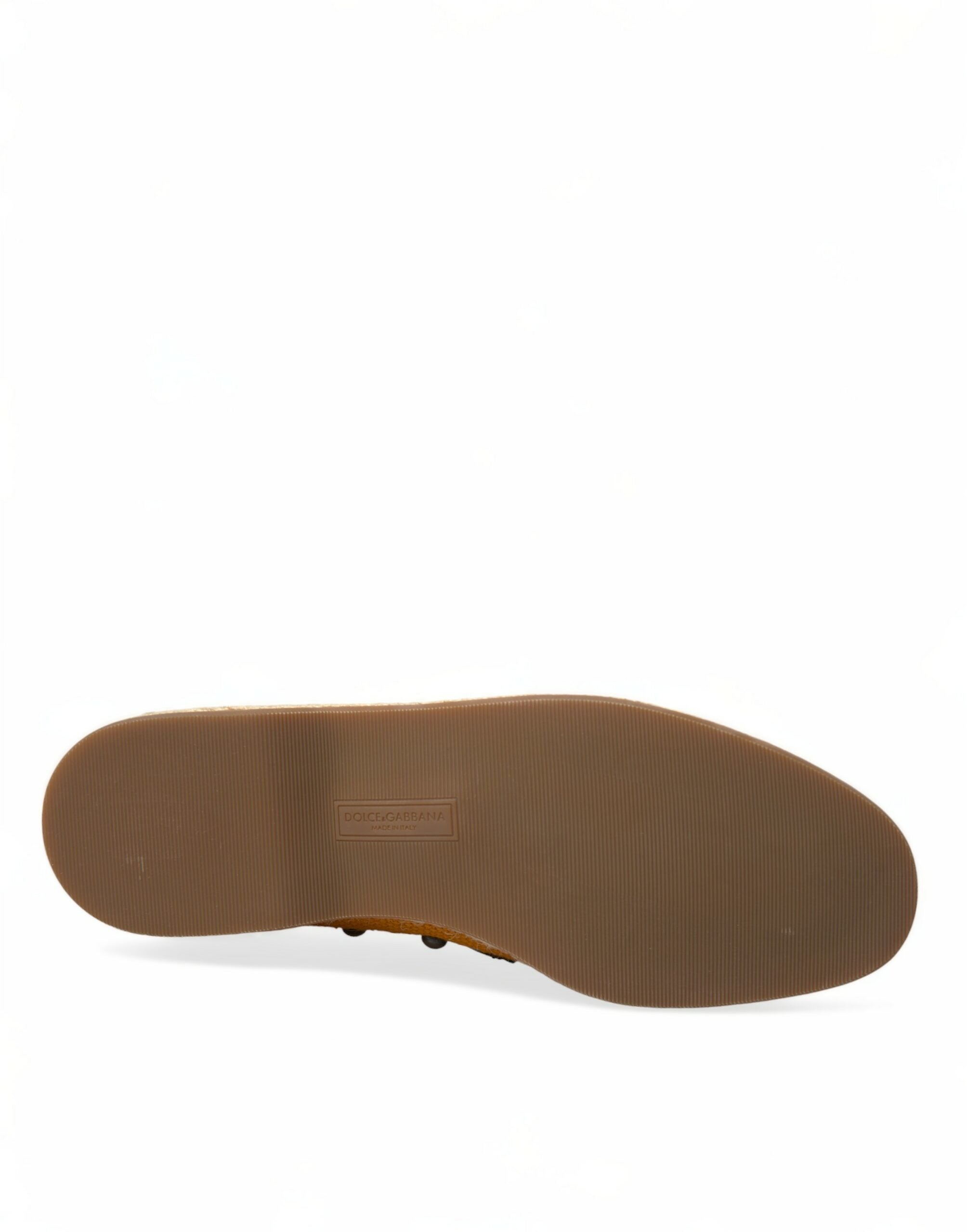 Dolce & Gabbana Orange Linen Leather Studded Loafers Shoes -   -  Dolce & Gabbana. Dolce & Gabbana Orange Linen Leather Studded Loafers Shoes -   -  Dolce & Gabbana.