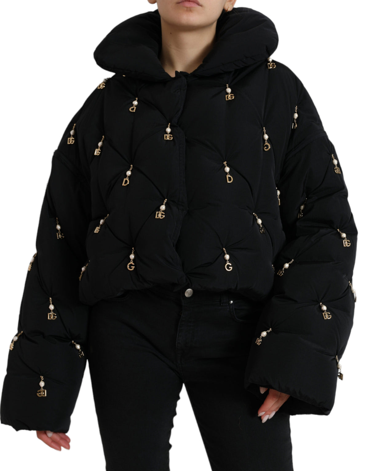 Dolce & Gabbana Black Embellished Quilted Shell Bomber Jacket -   -  Dolce & Gabbana.