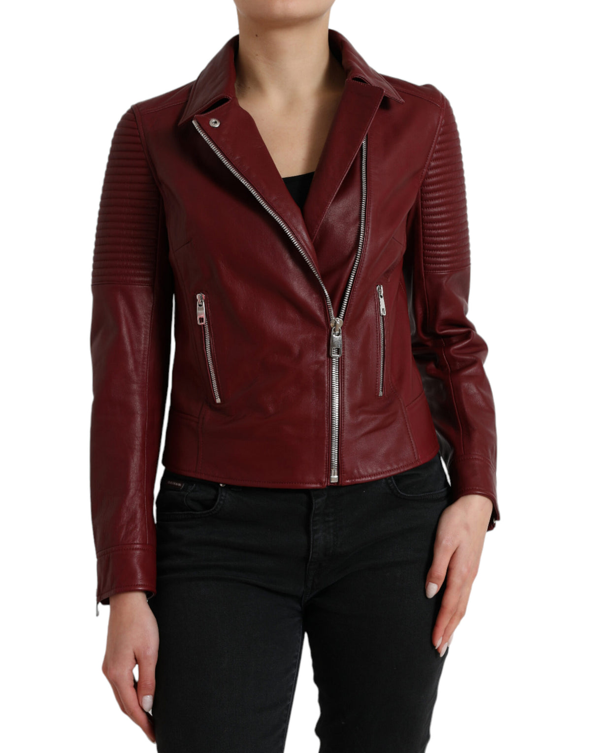 Dolce & Gabbana Bordeaux Leather Biker Coat Lambskin Jacket -   -  Dolce & Gabbana.