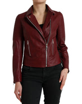 Dolce & Gabbana Bordeaux Leather Biker Coat Lambskin Jacket -   -  Dolce & Gabbana.