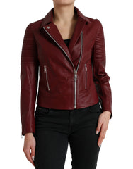 Dolce & Gabbana Bordeaux Leather Biker Coat Lambskin Jacket -   -  Dolce & Gabbana.