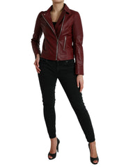 Dolce & Gabbana Bordeaux Leather Biker Coat Lambskin Jacket -   -  Dolce & Gabbana.