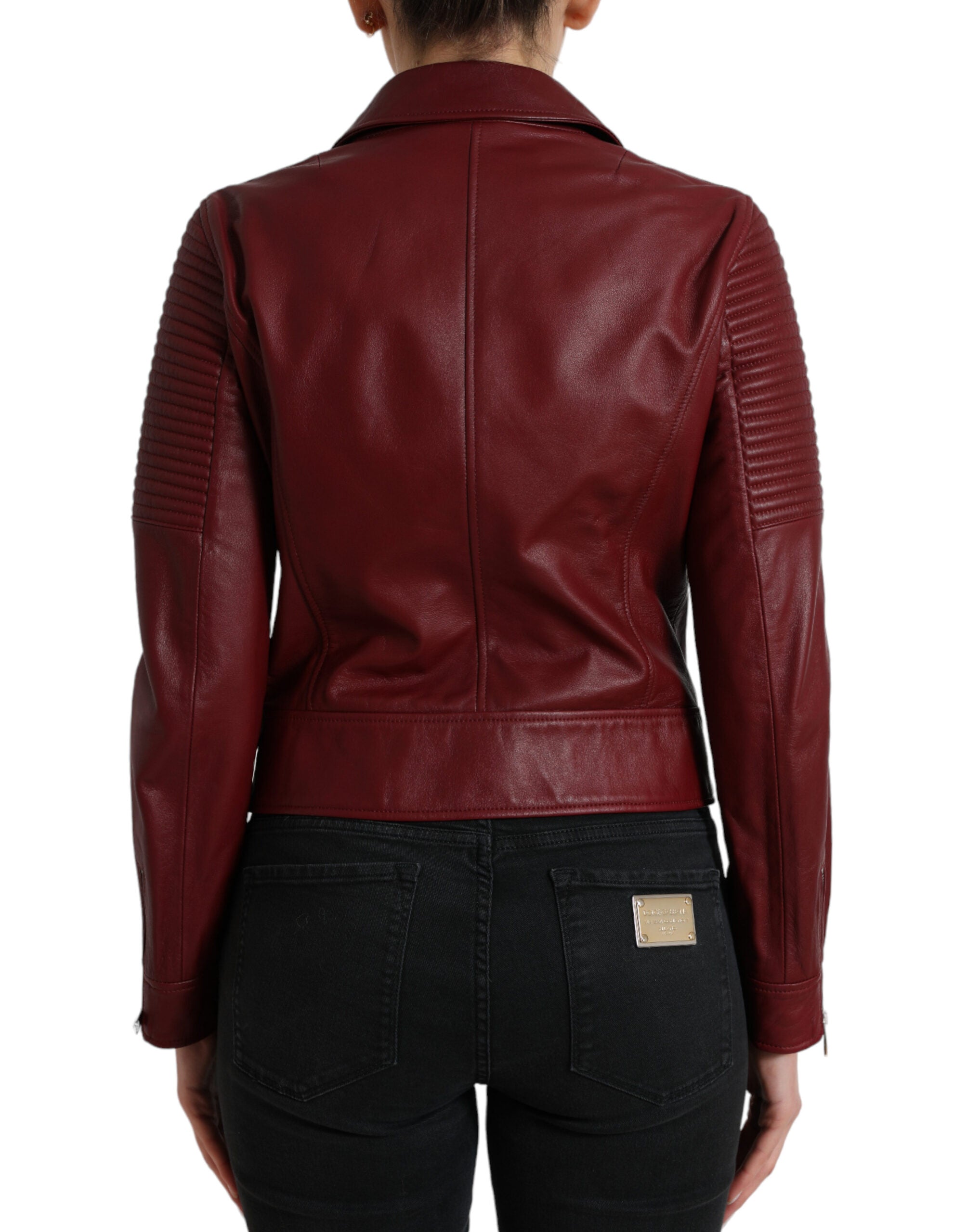 Dolce & Gabbana Bordeaux Leather Biker Coat Lambskin Jacket -   -  Dolce & Gabbana. Dolce & Gabbana Bordeaux Leather Biker Coat Lambskin Jacket -   -  Dolce & Gabbana.