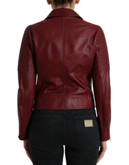 Dolce & Gabbana Bordeaux Leather Biker Coat Lambskin Jacket -   -  Dolce & Gabbana.