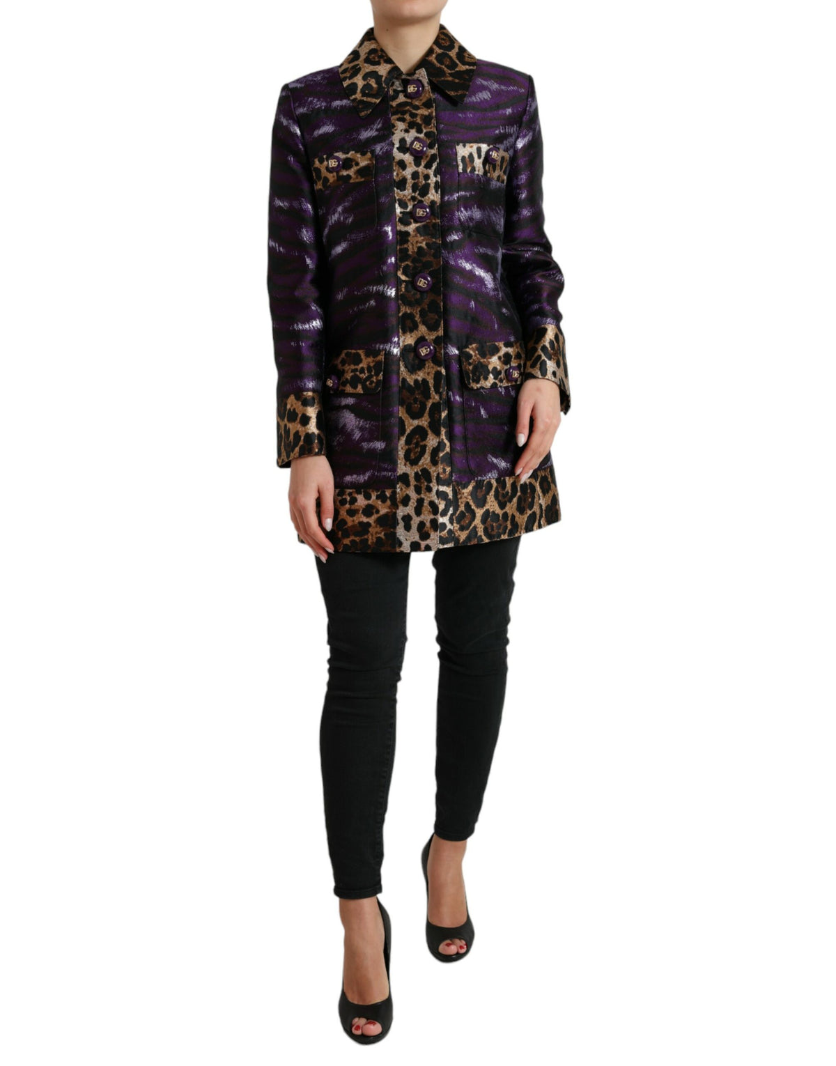 Dolce & Gabbana Purple Lamé Jacquard Tiger Print Coat Jacket -   -  Dolce & Gabbana.