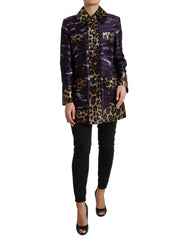 Dolce & Gabbana Purple Lamé Jacquard Tiger Print Coat Jacket -   -  Dolce & Gabbana.