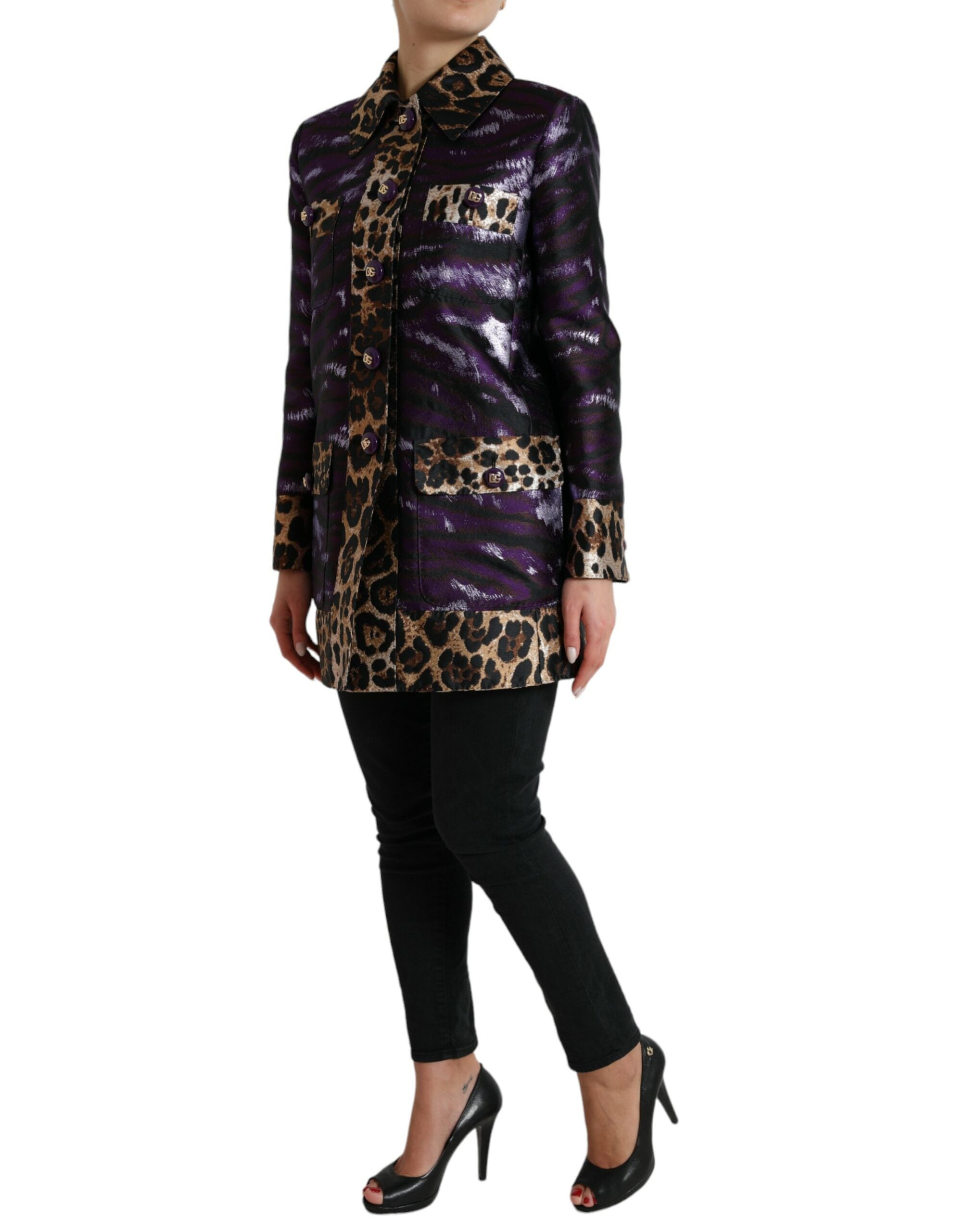 Dolce & Gabbana Purple Lamé Jacquard Tiger Print Coat Jacket -   -  Dolce & Gabbana. Dolce & Gabbana Purple Lamé Jacquard Tiger Print Coat Jacket -   -  Dolce & Gabbana.