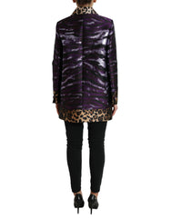 Dolce & Gabbana Purple Lamé Jacquard Tiger Print Coat Jacket -   -  Dolce & Gabbana.
