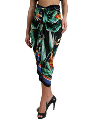 Dolce & Gabbana Black Strelitzia High Waist Wrap Midi Skirt -   -  Dolce & Gabbana.