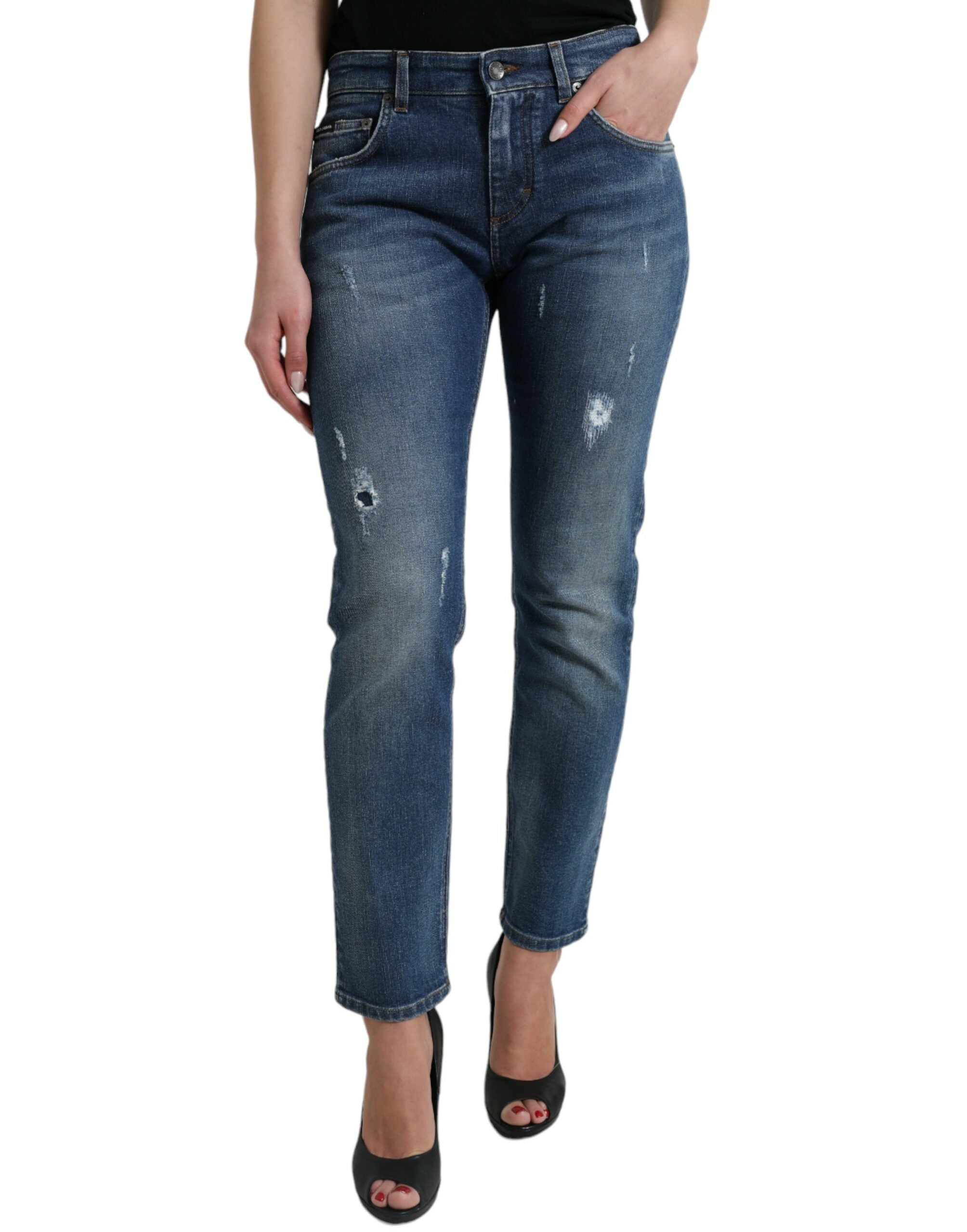 Dolce & Gabbana Blue BOYFRIEND Mid Waist Cotton Denim Jeans -   -  Dolce & Gabbana.