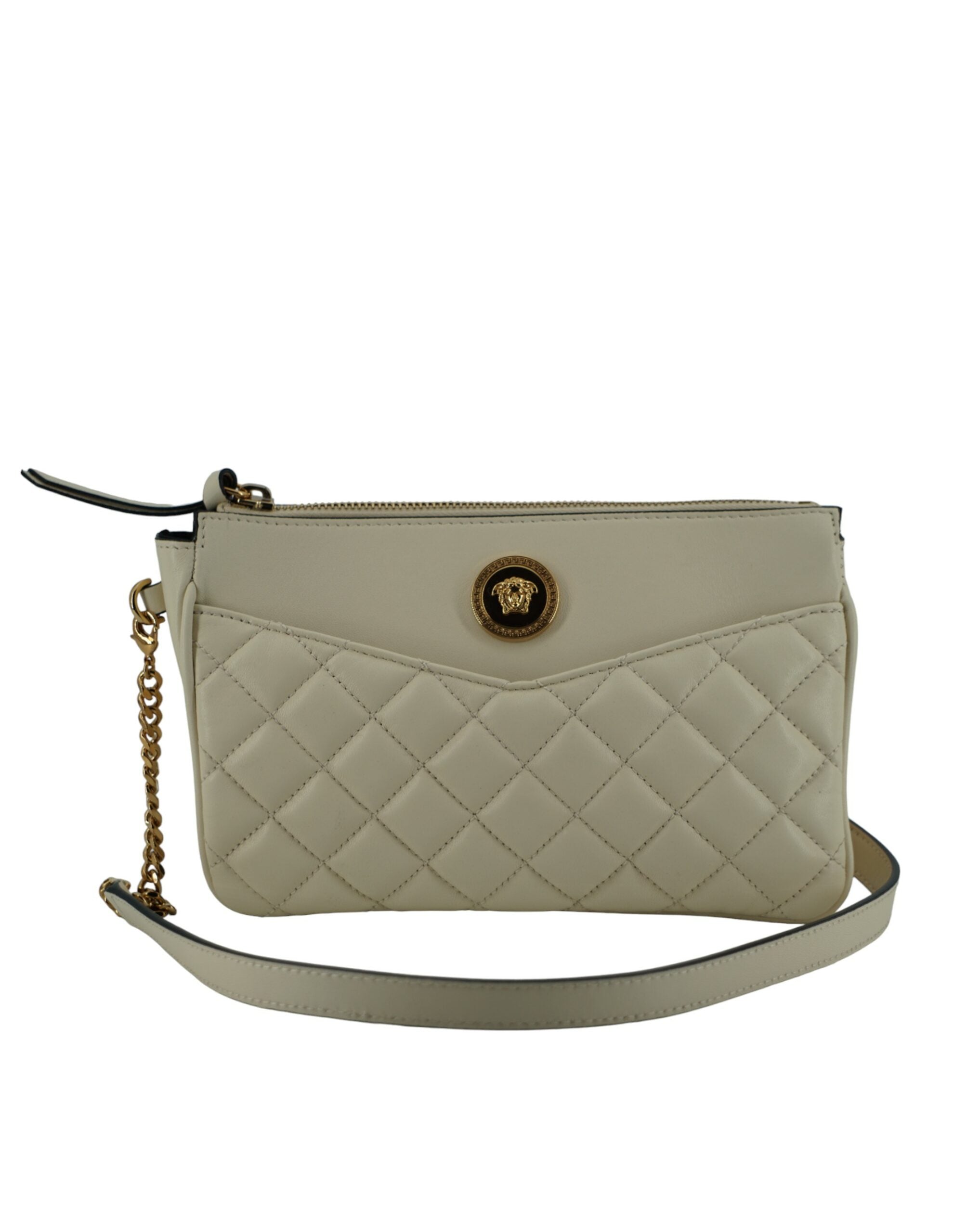 Versace Elegant White Lamb Leather Crossbody Pouch - Luxury Cross Body Bag for Women - Versace.