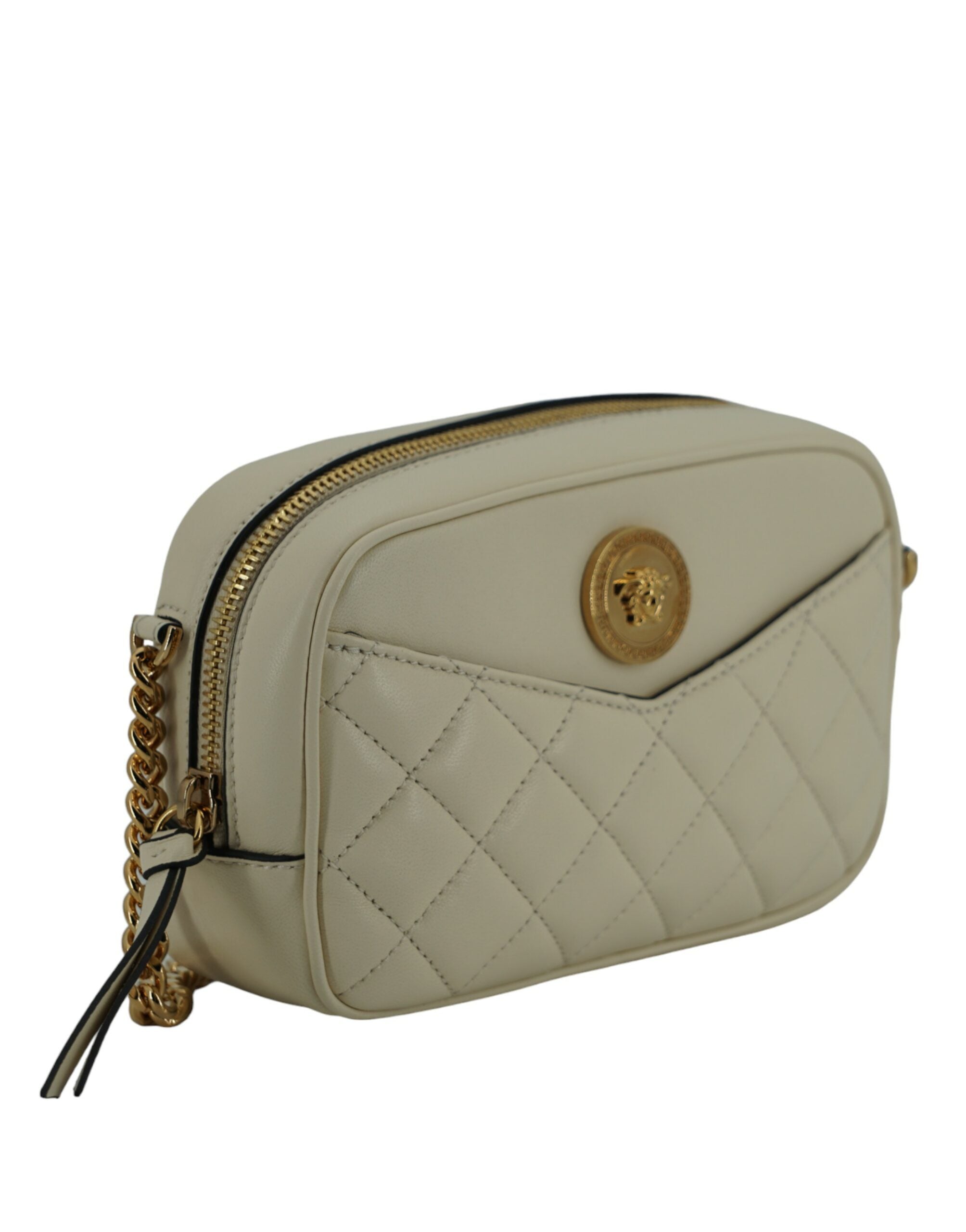 Versace Elegant White Lamb Leather Camera Bag -  Luxury Cross Body Bag for Women -  Versace. Versace Elegant White Lamb Leather Camera Bag -  Luxury Cross Body Bag for Women -  Versace.