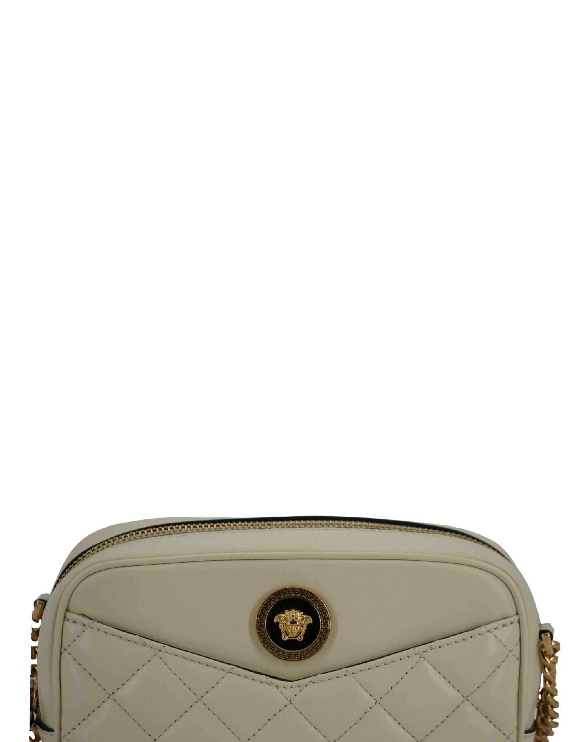 Versace Elegant White Lamb Leather Camera Bag -  Luxury Cross Body Bag for Women -  Versace. Versace Elegant White Lamb Leather Camera Bag -  Luxury Cross Body Bag for Women -  Versace.