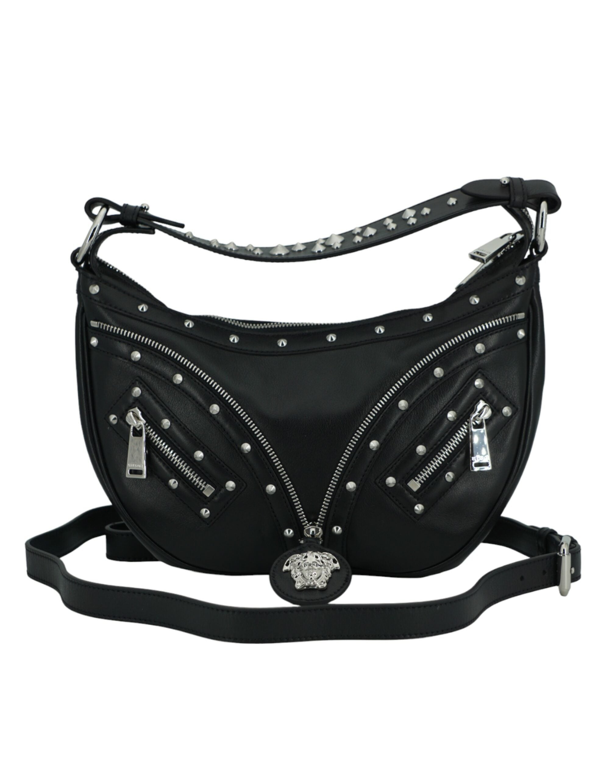 Versace Elegant Black Leather Hobo Shoulder Bag -  Luxury Shoulder Bag for Women -  Versace.