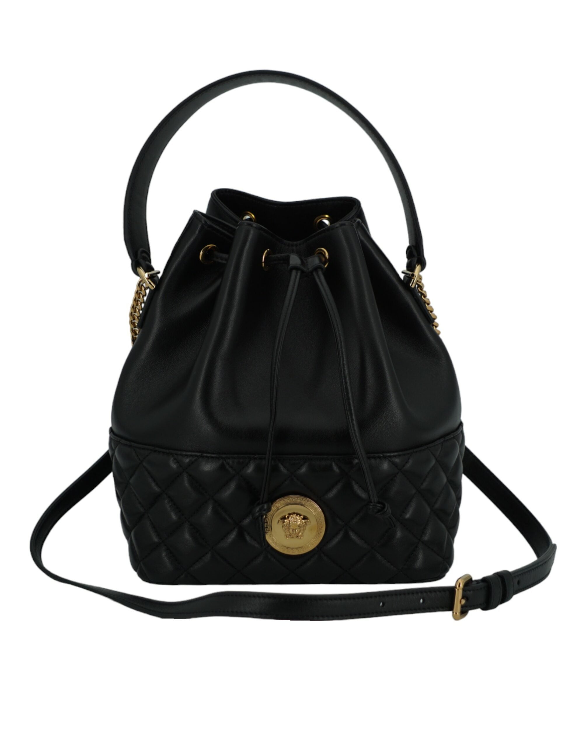 Versace Elegant Black Leather Medusa Bucket Shoulder Bag -  Luxury Shoulder Bag for Women -  Versace.