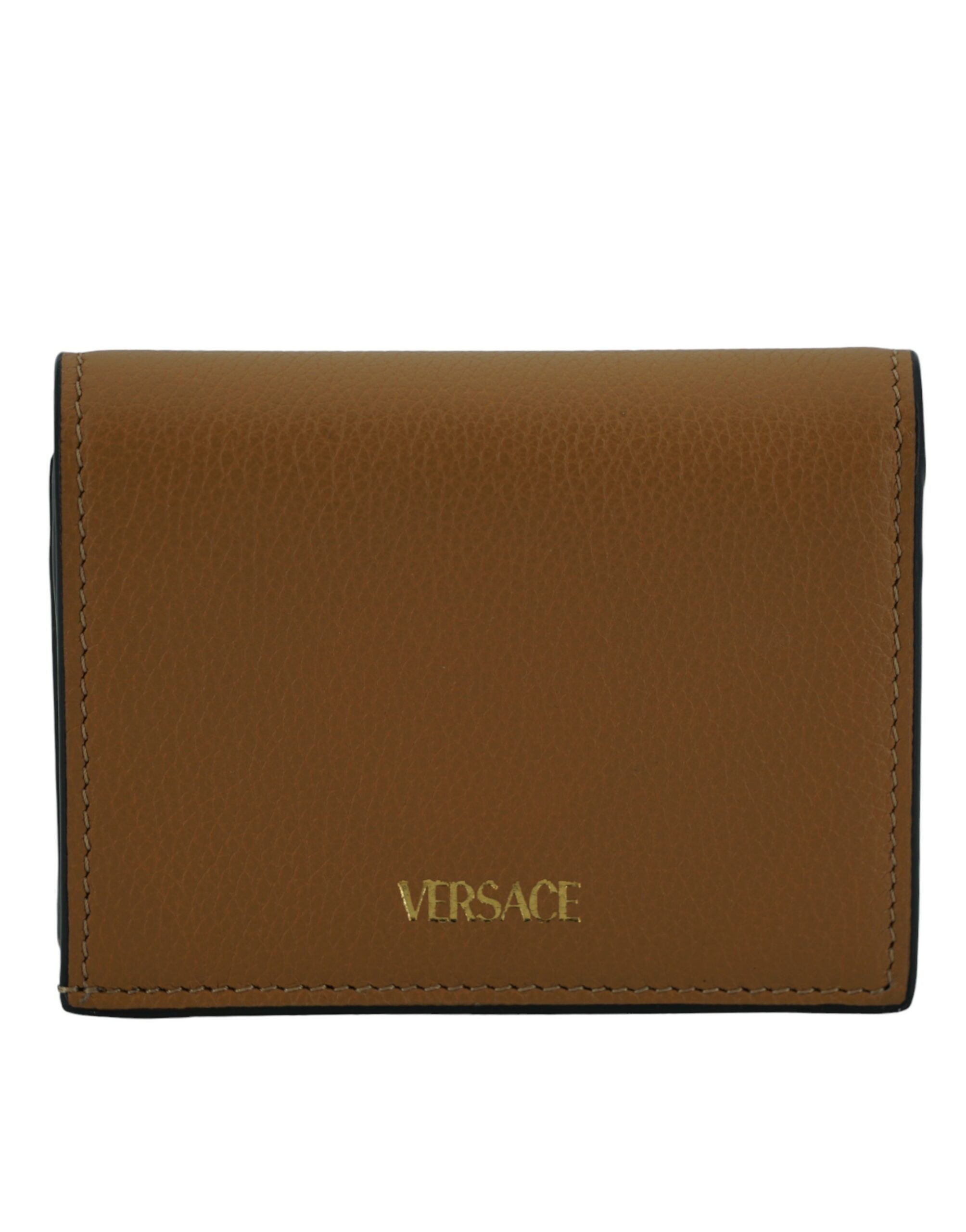 Versace Elegant Compact Leather Wallet in Brown -   -  Versace. Versace Elegant Compact Leather Wallet in Brown -   -  Versace.