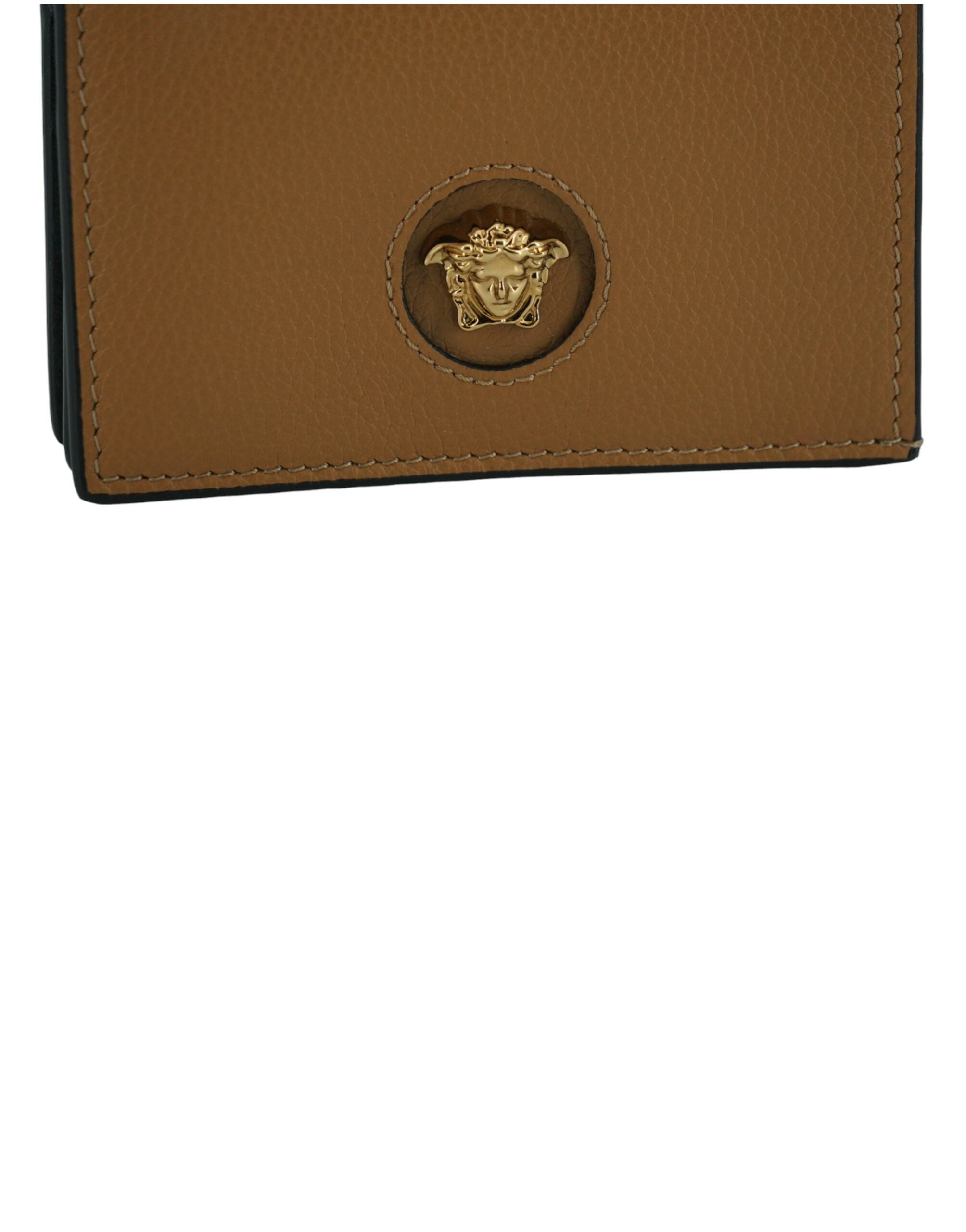 Versace Elegant Compact Leather Wallet in Brown -   -  Versace. Versace Elegant Compact Leather Wallet in Brown -   -  Versace.