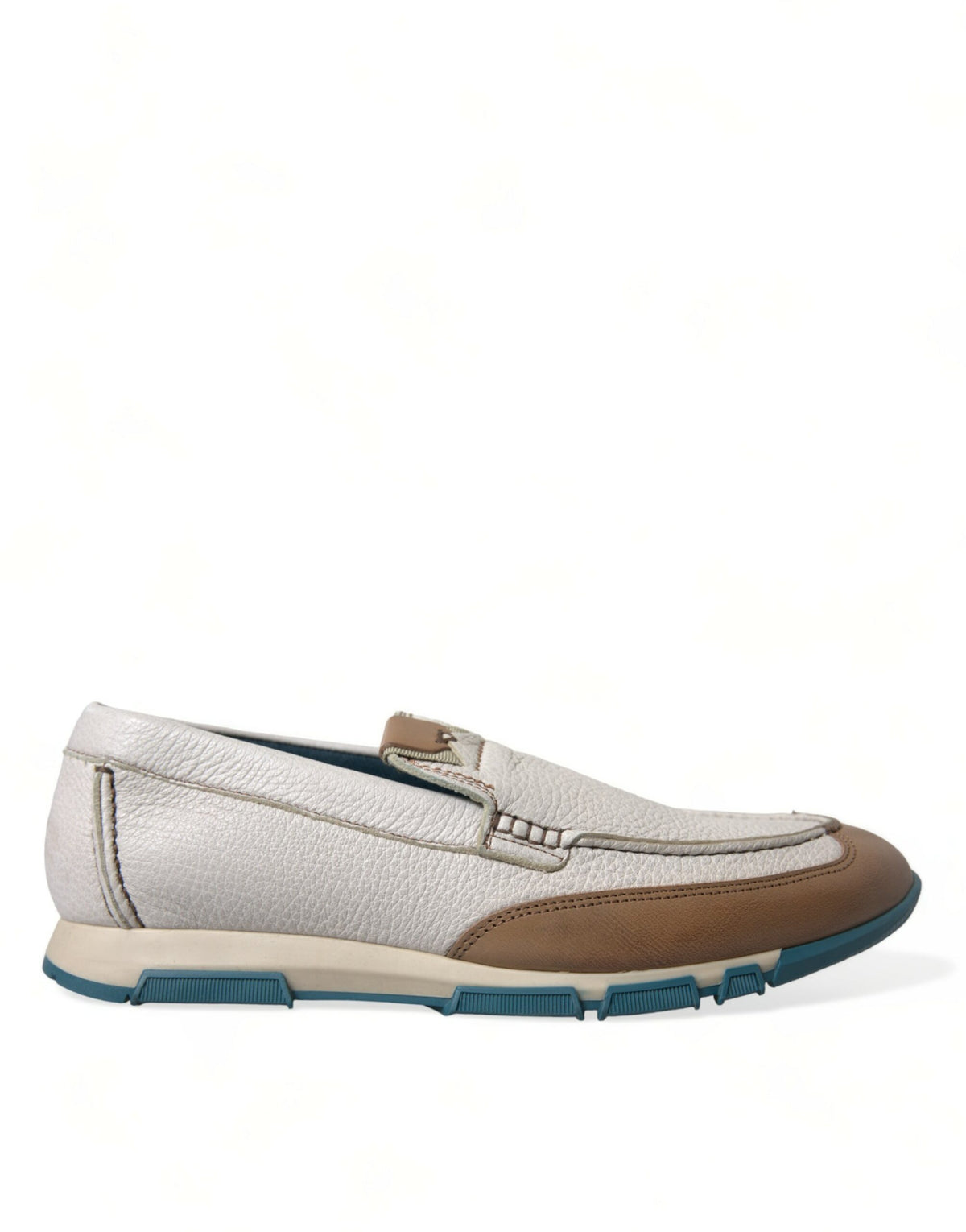Dolce & Gabbana White Brown Leather Slip On Men Moccasin Shoes -   -  Dolce & Gabbana.