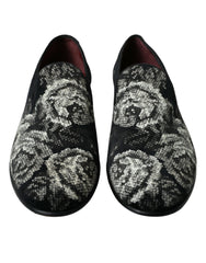 Dolce & Gabbana Black Floral Slippers Men Loafers Dress Shoes -   -  Dolce & Gabbana.