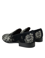 Dolce & Gabbana Black Floral Slippers Men Loafers Dress Shoes -   -  Dolce & Gabbana.