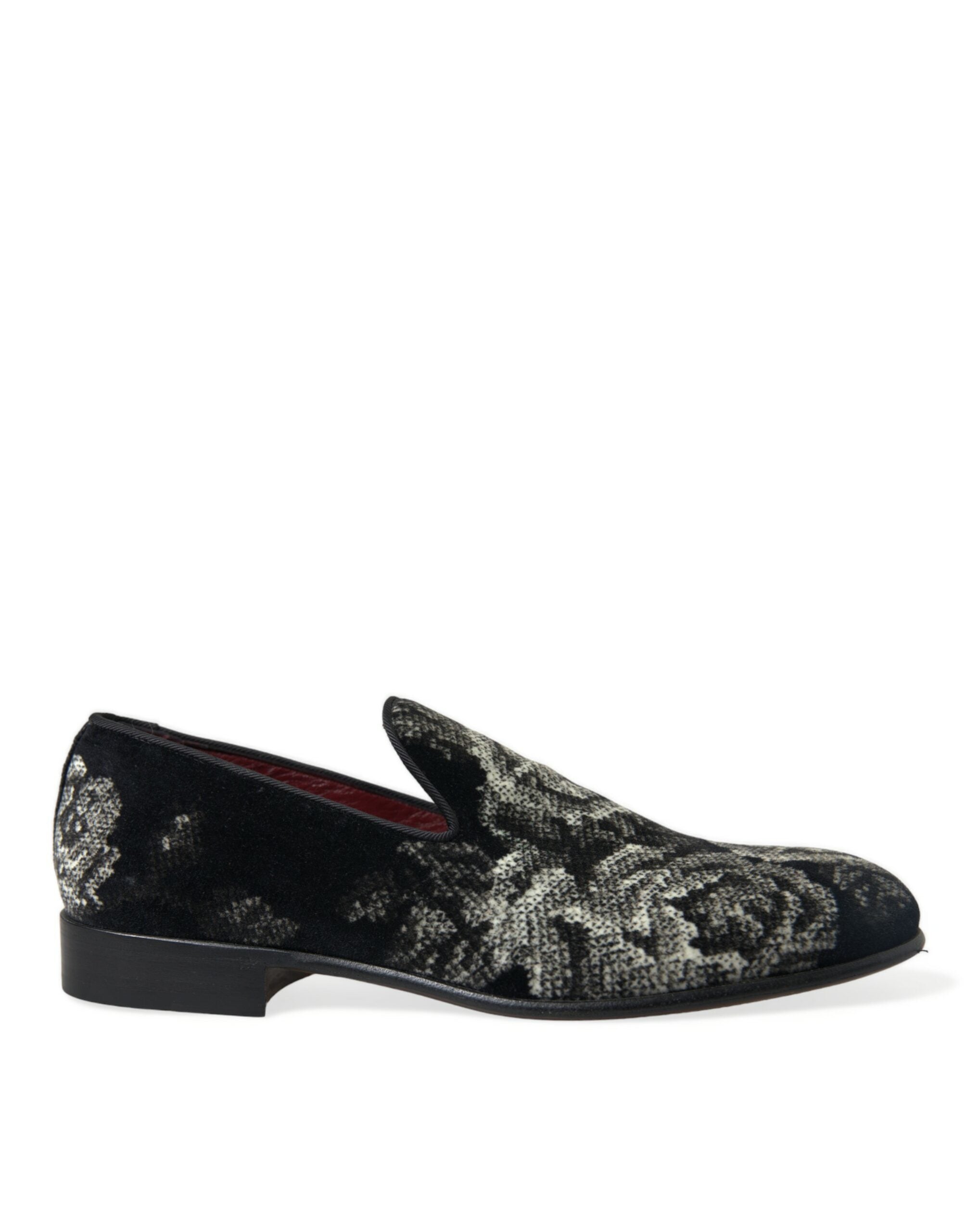 Dolce & Gabbana Black Floral Slippers Men Loafers Dress Shoes -   -  Dolce & Gabbana.