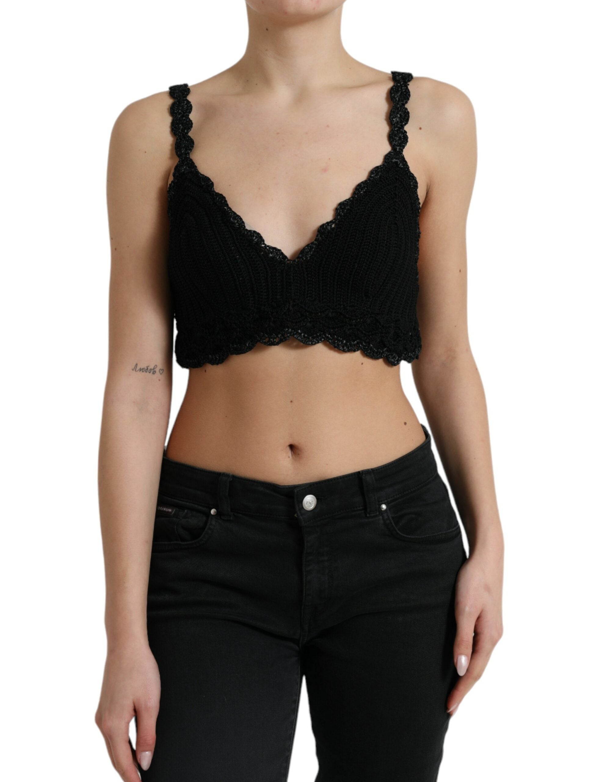 Dolce & Gabbana Black Cotton Bustier Cropped Crochet Tank Top -   -  Dolce & Gabbana.