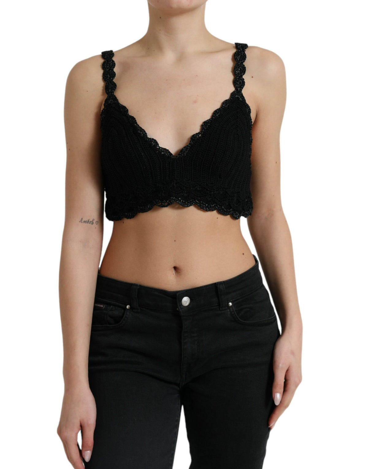 Dolce & Gabbana Black Cotton Bustier Cropped Crochet Tank Top -   -  Dolce & Gabbana.