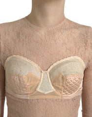 Dolce & Gabbana Beige Nylon Floral Lace Bustier Cropped Top -   -  Dolce & Gabbana.