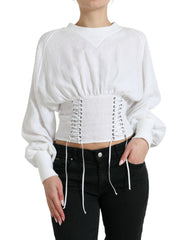 Dolce & Gabbana White Cotton Corset Cropped Long Sleeves Topclothing -   -  Dolce & Gabbana.