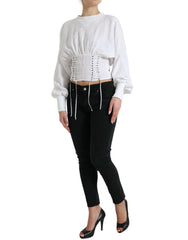 Dolce & Gabbana White Cotton Corset Cropped Long Sleeves Topclothing -   -  Dolce & Gabbana.