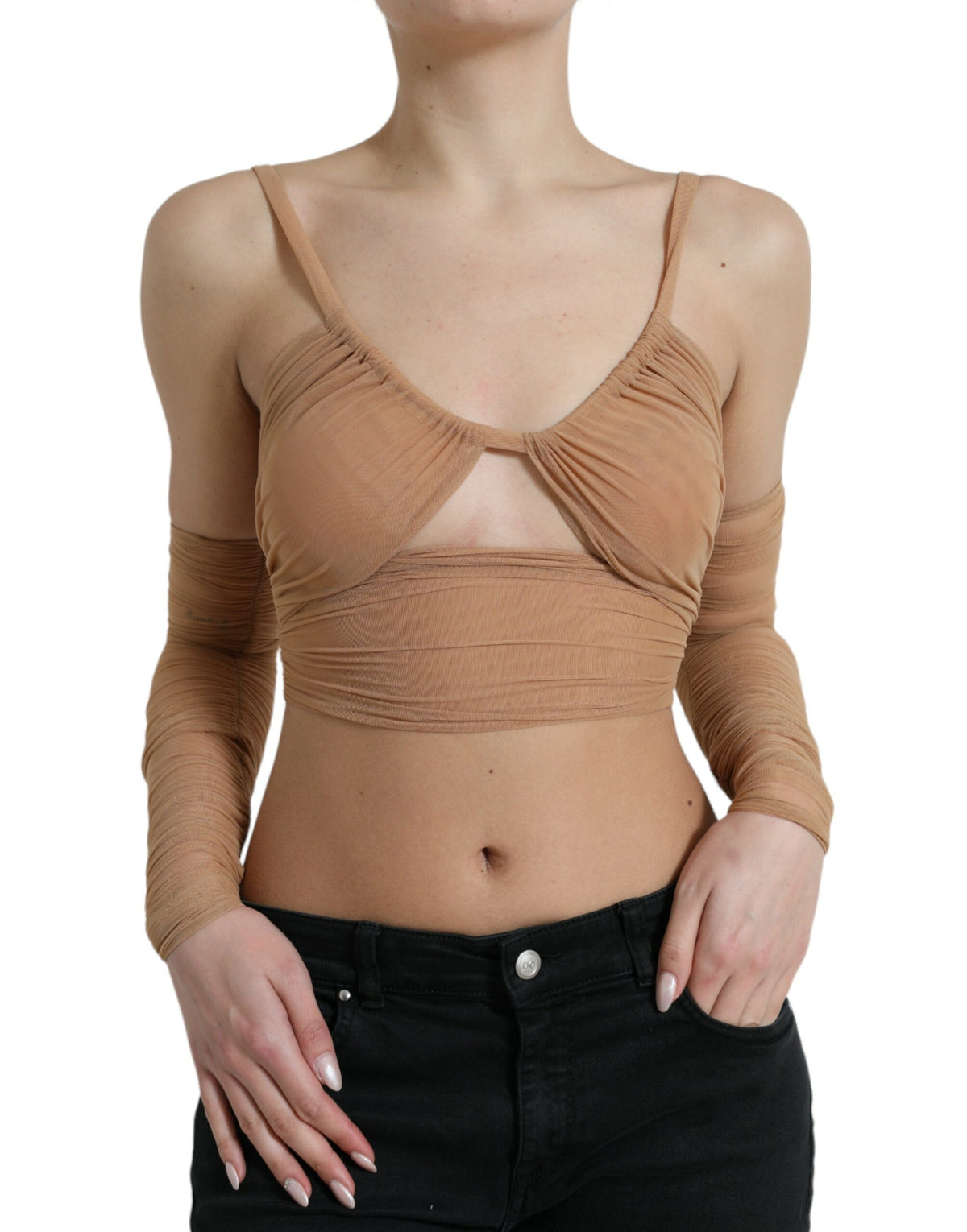 Dolce & Gabbana Brown Nylon Stretch Open Shoulder Cropped Top -   -  Dolce & Gabbana.