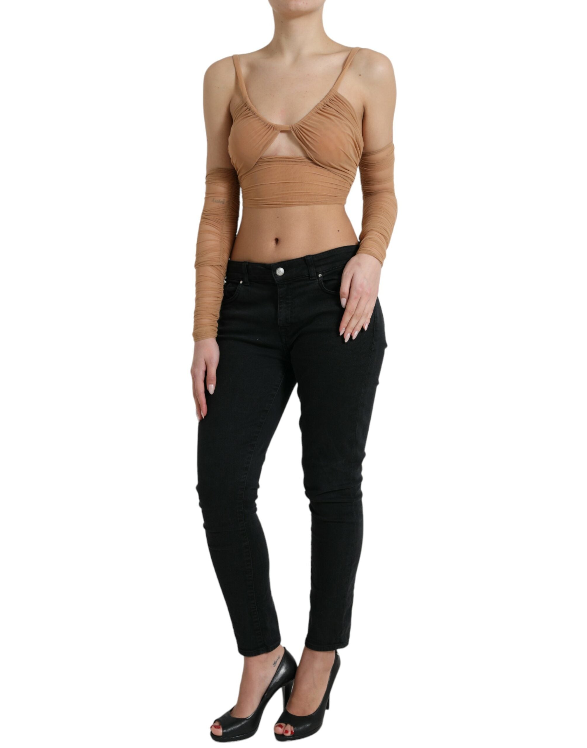 Dolce & Gabbana Brown Nylon Stretch Open Shoulder Cropped Top -   -  Dolce & Gabbana. Dolce & Gabbana Brown Nylon Stretch Open Shoulder Cropped Top -   -  Dolce & Gabbana.