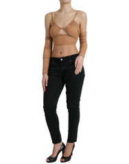 Dolce & Gabbana Brown Nylon Stretch Open Shoulder Cropped Top -   -  Dolce & Gabbana.
