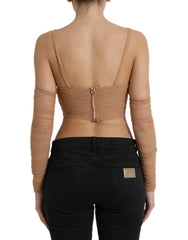 Dolce & Gabbana Brown Nylon Stretch Open Shoulder Cropped Top -   -  Dolce & Gabbana.
