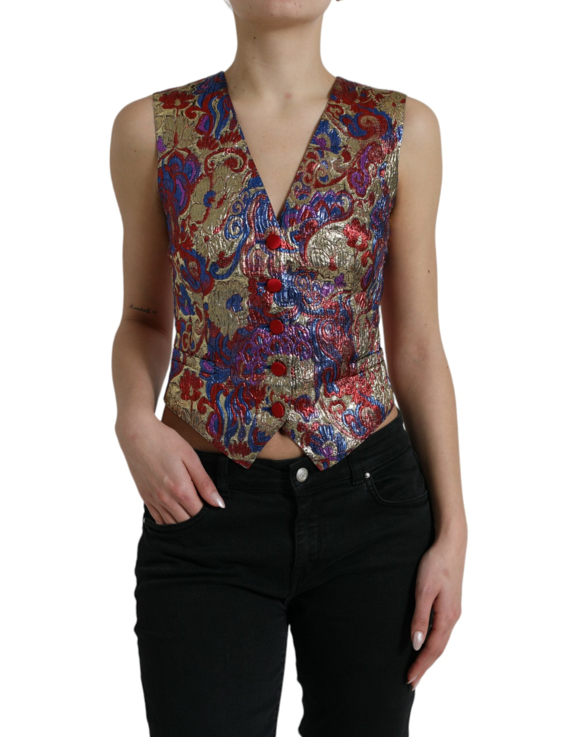 Dolce & Gabbana Multicolor Jacquard Button Waistcoat Vest Top -   -  Dolce & Gabbana.