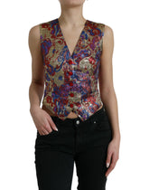 Dolce & Gabbana Multicolor Jacquard Button Waistcoat Vest Top -   -  Dolce & Gabbana.