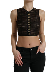 Dolce & Gabbana Brown Embellished Nylon Stretch Cropped Top -   -  Dolce & Gabbana.