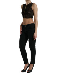 Dolce & Gabbana Brown Embellished Nylon Stretch Cropped Top -   -  Dolce & Gabbana.