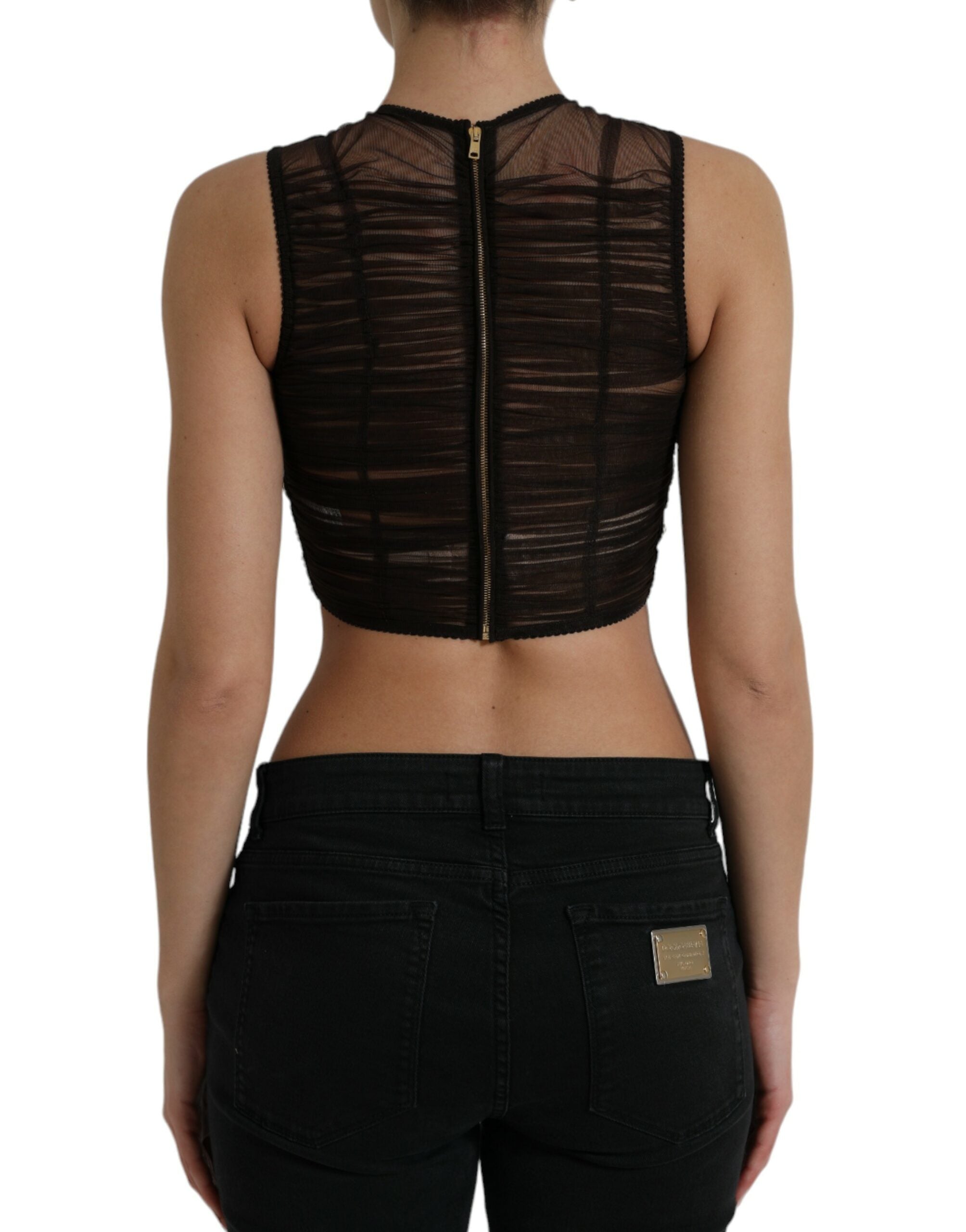 Dolce & Gabbana Brown Embellished Nylon Stretch Cropped Top -   -  Dolce & Gabbana. Dolce & Gabbana Brown Embellished Nylon Stretch Cropped Top -   -  Dolce & Gabbana.